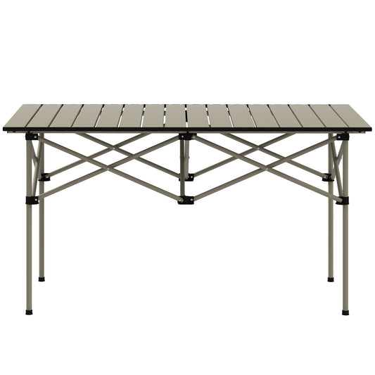 Outsunny Campingtisch Klapptisch mit Aufrollbare Tischplatte Gartentisch aus Aluminium 2 Personen 95 x 55cm Khaki