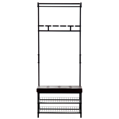 HOMCOM Garderobenständer Kleiderständer mit 5 Haken und Schuhbank mit 2 Ebenen Garderobe aus Metall für Flur, Schlafzimmer, 72,5 x35 x 180cm