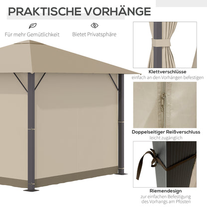 Outsunny Gartenpavillon Pavillon 3 x 3 m Gartenzelt Dach mit Belüftungslöcher Festzelt Partyzelt mit 4 x Seitenteile wetterfest Aluminium Polyester khaki