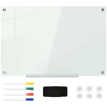 Vinsetto Glas Whiteboard, Memoboard, Whiteboard, 4 Stifte, 6 Magnete, 1 Schwamm,1 Ablage, Weiß