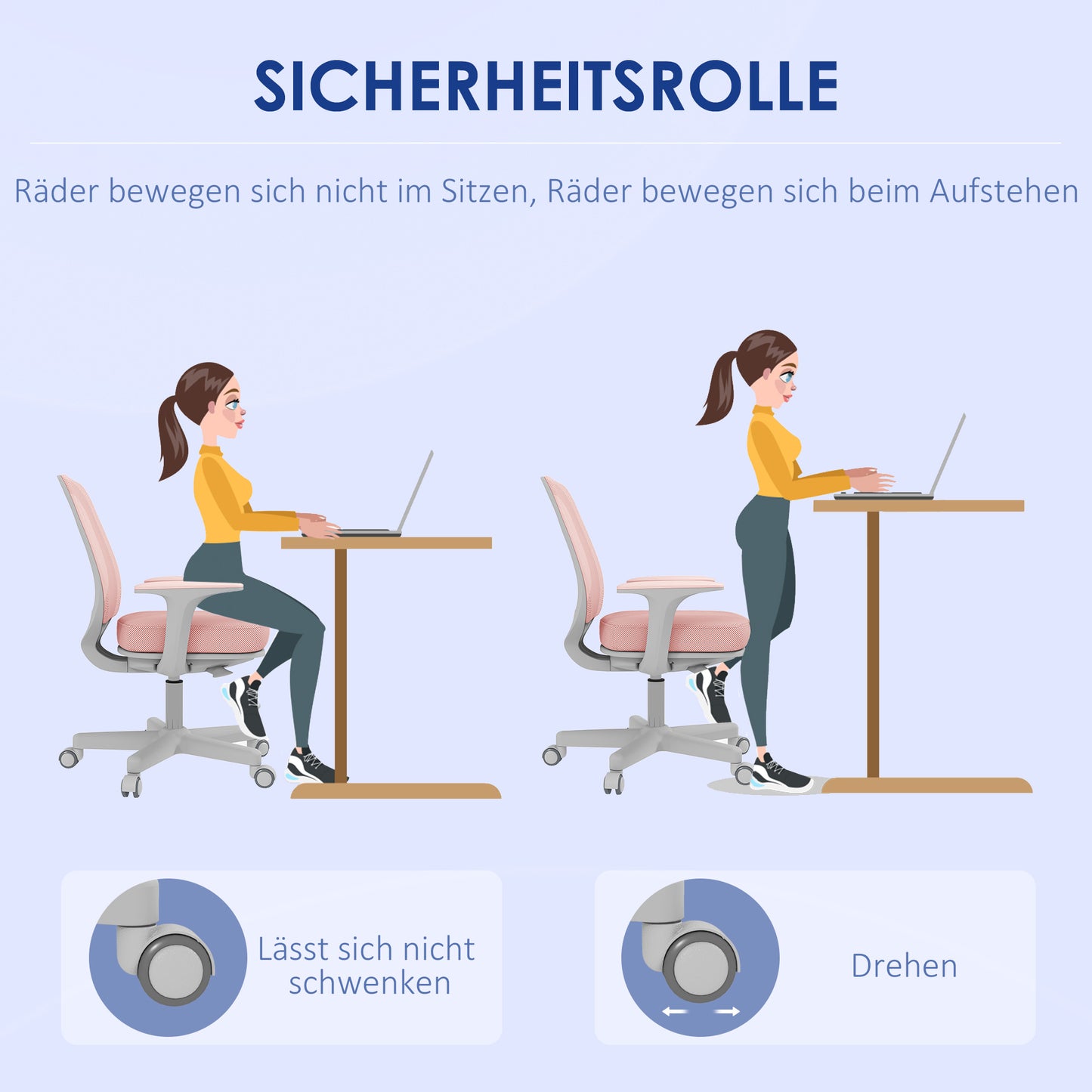 Vinsetto Bürostuhl, Ergonomisch Schreibtischstuhl mit Drehfunktion, Höhenverstellbar 55 x 48 x 82,5-94,5 cm Rosa