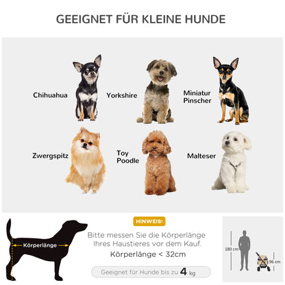 PawHut Hundewagen Hundebuggy, klappbar, 2 Sicherheitsleinen, 2 Becherhalter, 67 x 45 x 96 cm, Khaki