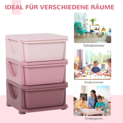 HOMCOM Aufbewahrungsboxen für Kinder، 3 Schubladen، abgerundete Kanten، erhöhtes Design، 37x37x56,5 سم، روزا