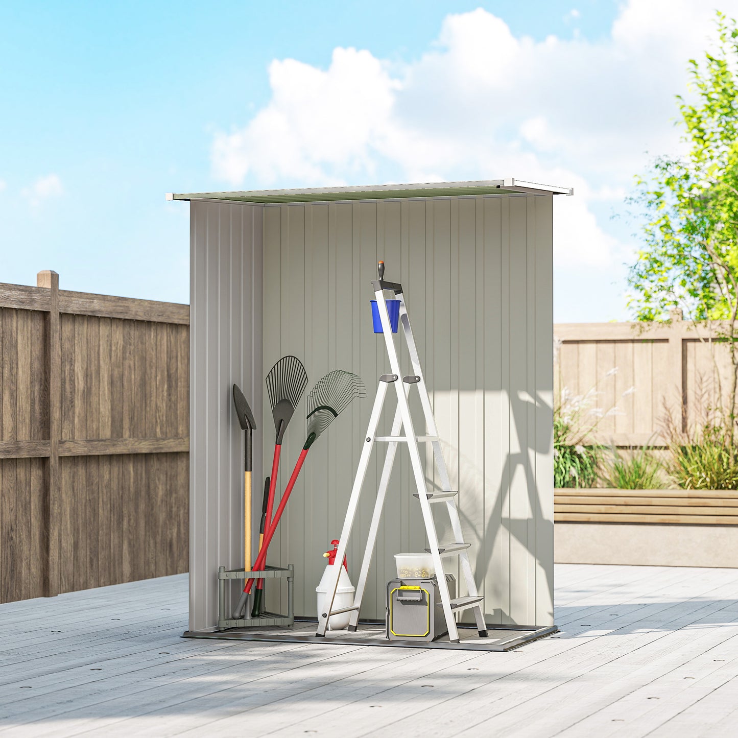 Outsunny Metall Gerätehaus 1,07 m² mit Schrägdach, 142 x 84 x 189 cm Geräteschuppen mit abschließbar Tür, Garten Schuppen, Gartenhaus Grün