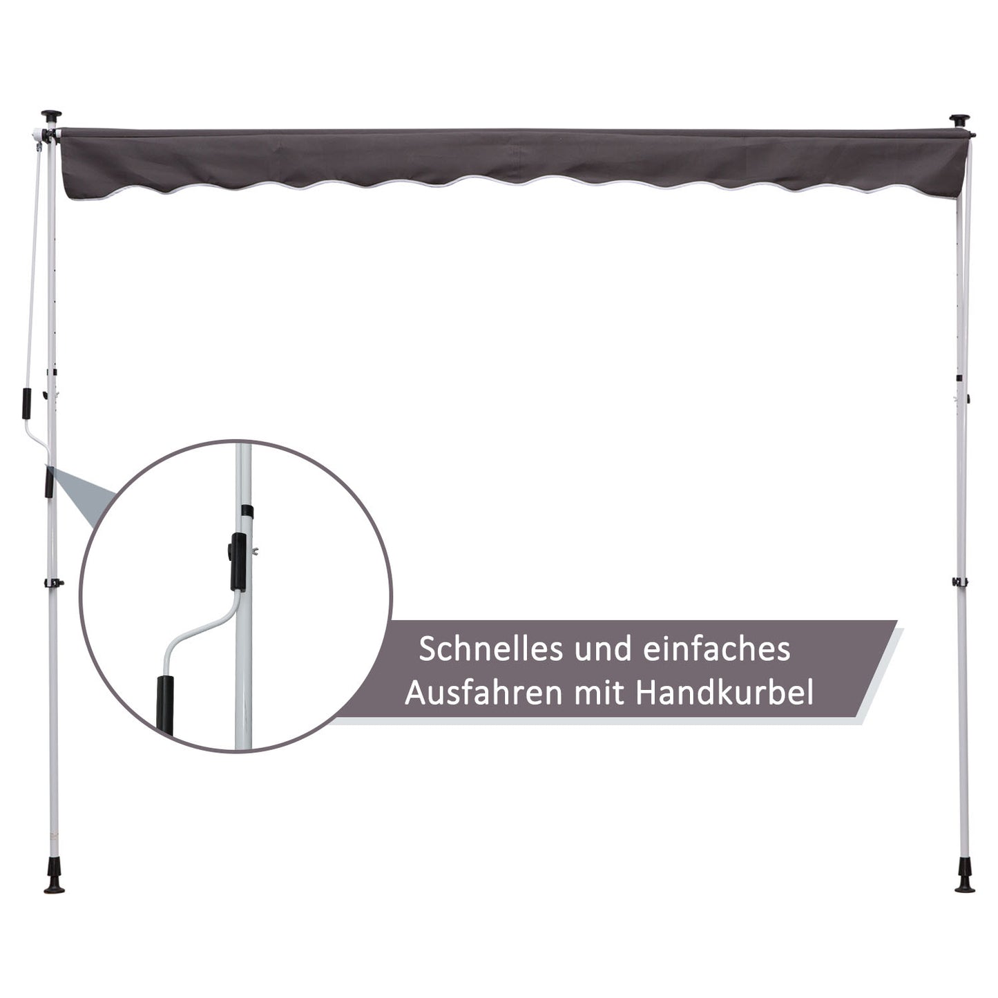 Outsunny Klemmmarkise mit Handkurbel höhenverstellbar Gelenkarmmarkise schmutzabweisend, witterungsbeständig Balkonmarkise 150cm breit Terrassenmarkise für Terrasse Balkon Veranda Grau