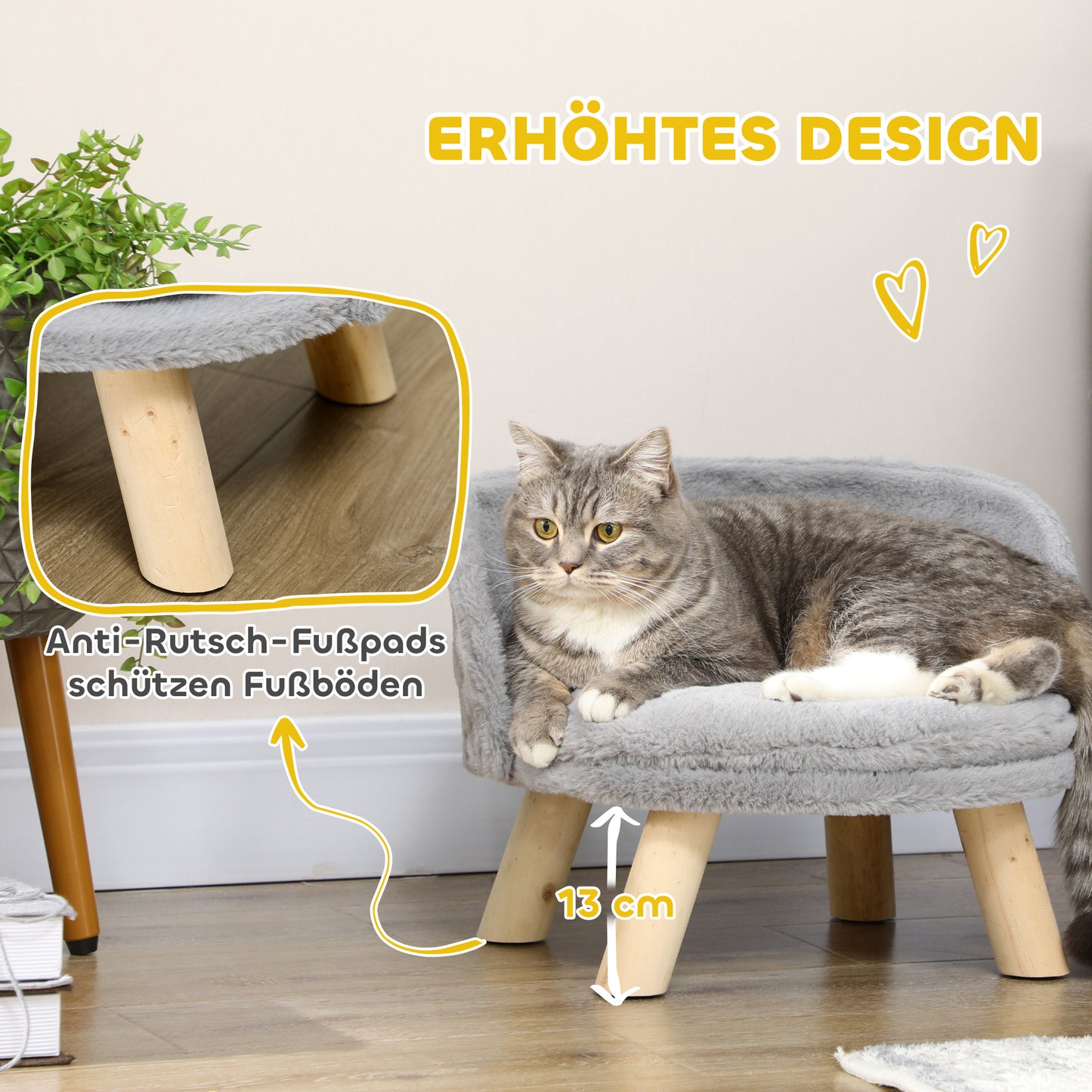 PawHut Tierbett für Hunde und Katzen, weiches & waschbares Kissen, Schutzrand, 40,5 x 40,5 x 33 cm