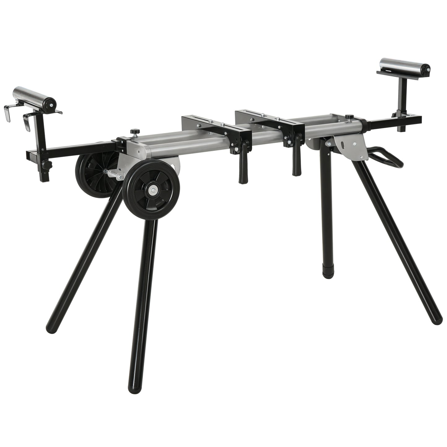 DURHAND Untergestell für Kappsägen Arbeitstisch für Kapp- und Gehrungssägen Sägengestell Kappsäge Stahl Schwarz+Silber Seitenverlängerung 123,5-245 cm