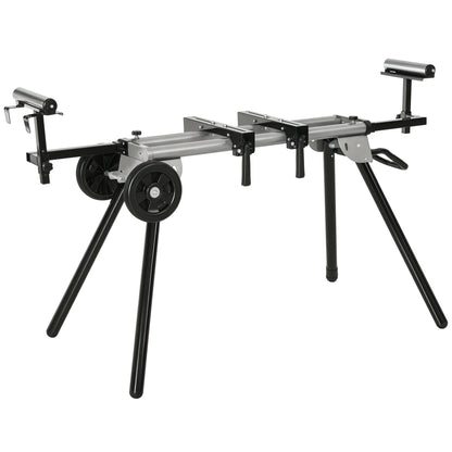 DURHAND Untergestell für Kappsägen Arbeitstisch für Kapp- und Gehrungssägen Sägengestell Kappsäge Stahl Schwarz+Silber Seitenverlängerung 123,5-245 cm