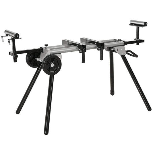 DURHAND Untergestell für Kappsägen Arbeitstisch für Kapp- und Gehrungssägen Sägengestell Kappsäge Stahl Schwarz+Silber Seitenverlängerung 123,5-245 cm