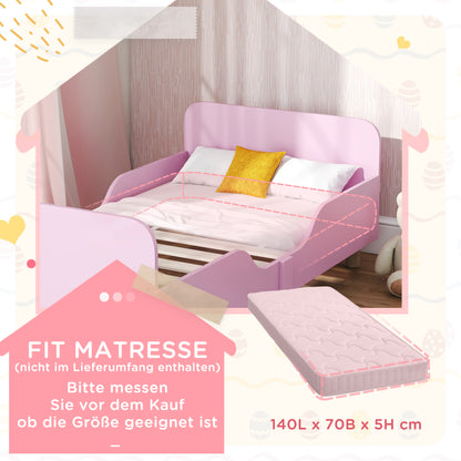AIYAPLAY Kinderbettgestell، Einzelbettrahmen für Kinder، Schutzgitter، Kleines Bett für Kinderzimmer، MDF، ohne Matratze، Rosa