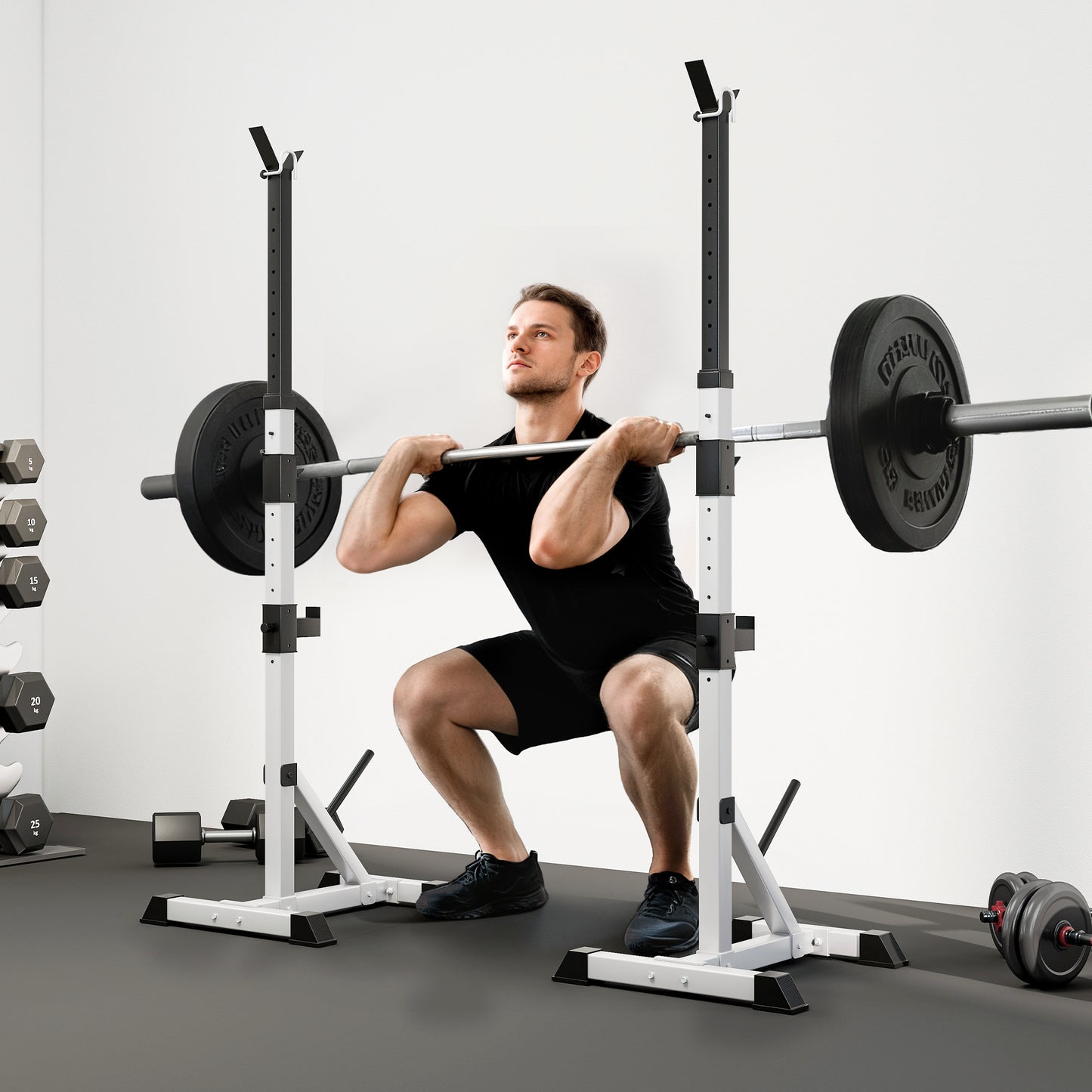 HOMCOM 2er Set Hantelständer 3 Ebenen Höhenverstellbar Hantelablage aus Stahl bis 200 kg belastbar Silber+Schwarz