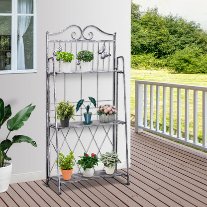 Outsunny Pflanzregal Pflanzenständer Blumenregal Blumenständer Blumentreppe Gartenregal 3 Ebenen Metall Silbergrau 44 x 25 x 96 cm