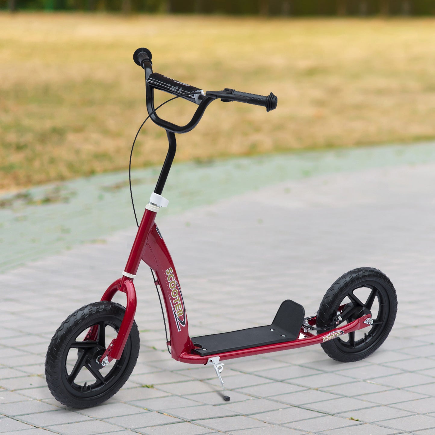 HOMCOM Kinderroller mit Hinterbremse Kickscooter 12 Zoll Tretroller Roller Scooter Cityroller für Kinder Kickboard Höhenverstellbar Stahl EVA Rot 120 x 52 x 80-88 cm