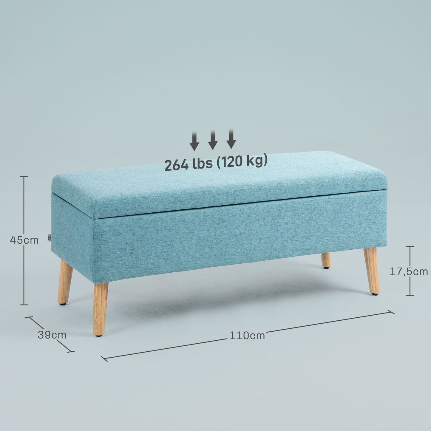 HOMCOM Sitzbank mit Stauraum, bis 220 kg, Leinenoptik, 110x39x45cm, Blau