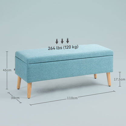 HOMCOM Sitzbank mit Stauraum, bis 220 kg, Leinenoptik, 110x39x45cm, Blau