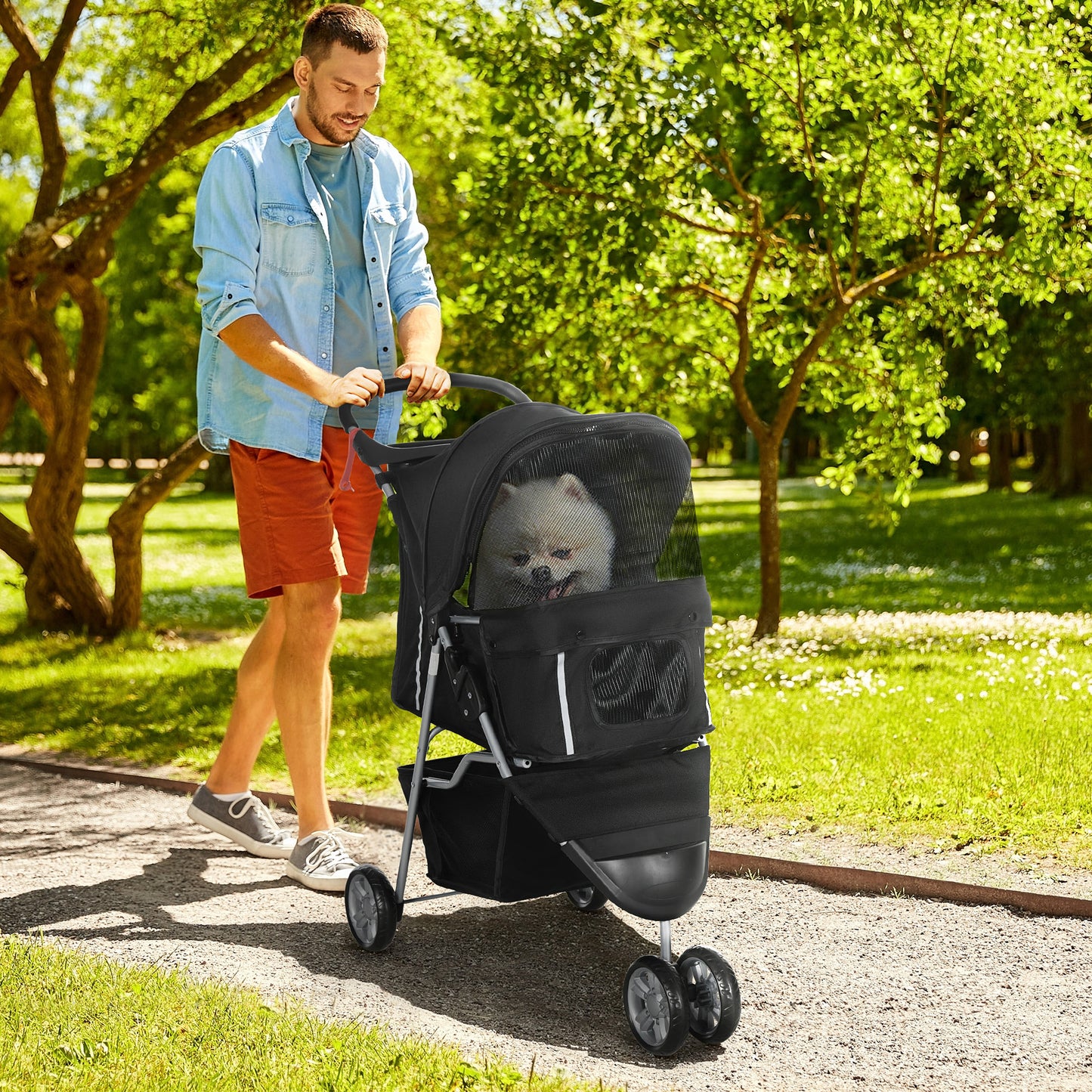 PawHut Hundewagen Hundebuggy klappbar für Hunde & Katzen bis 10 kg 75 x 45 x 97 cm Dunkelgrau