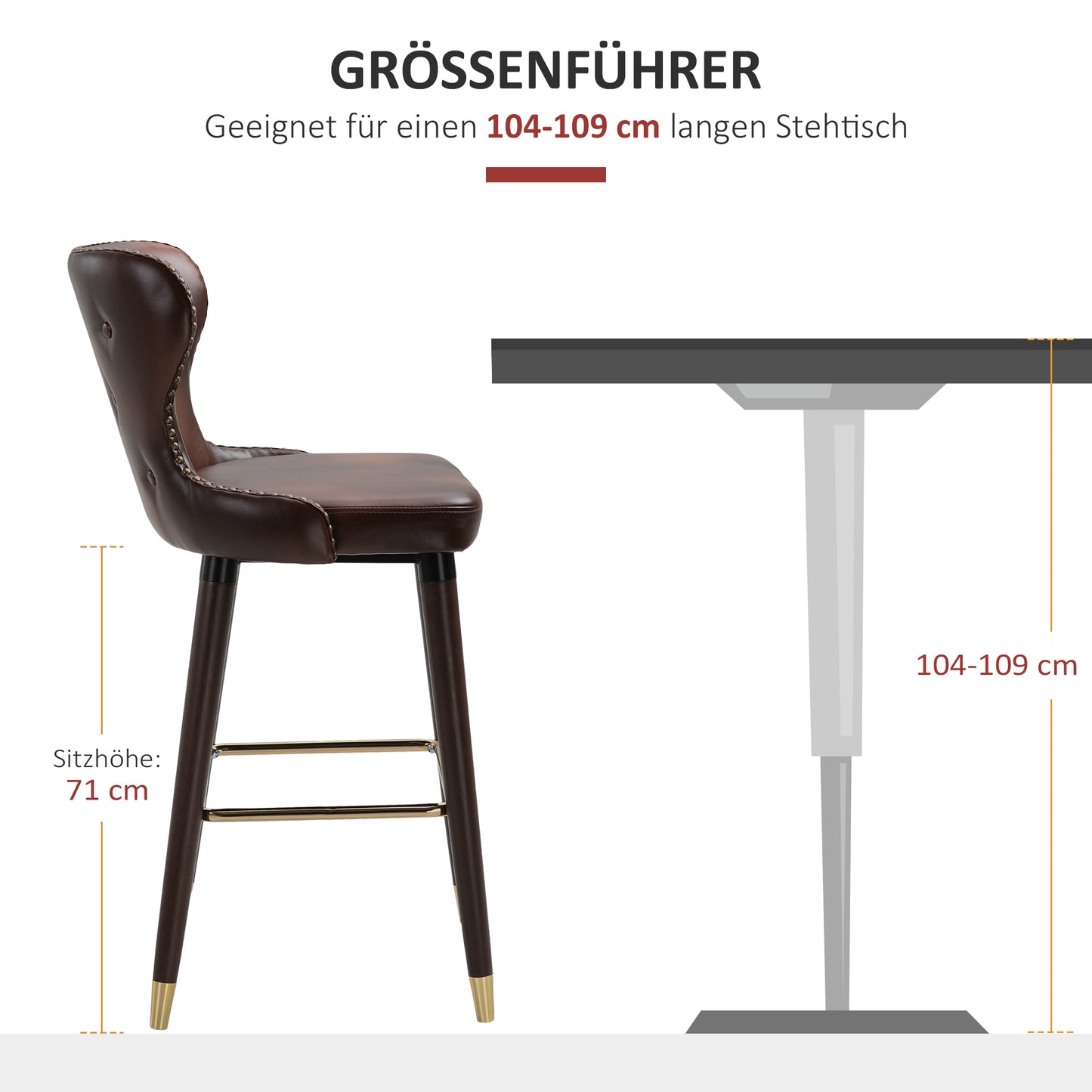 HOMCOM 2er-Set Barhocker mit Fußstütze, Barstuhl mit Rückenlehne, Bistrohocker, Esszimmerstuhl, Tresenhocker, Kunstleder, Braun, 52 x 53 x 101 cm
