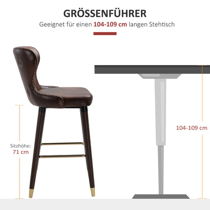 HOMCOM 2er-Set Barhocker mit Fußstütze, Barstuhl mit Rückenlehne, Bistrohocker, Esszimmerstuhl, Tresenhocker, Kunstleder, Braun, 52 x 53 x 101 cm