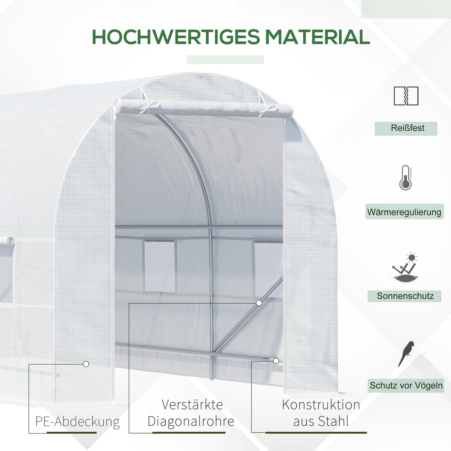 Outsunny Foliengewächshaus Treibhaus begehbar mit Metallrahmen 4,45 x 2 x 2m Weiß