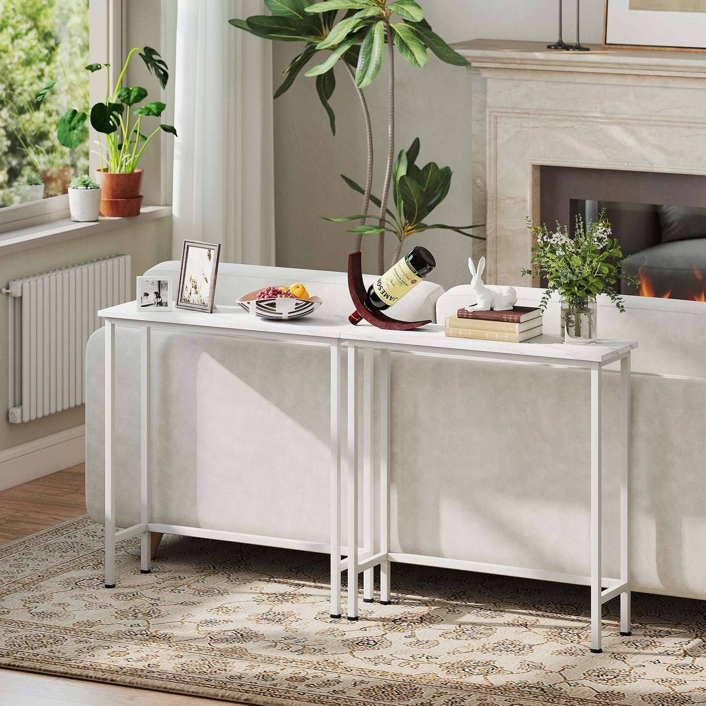 HOMCOM Konsolentisch Flurtisch mit verstellbar Fußpads, Kippschutz 75 x 24 x 76 cm für Kleinen Raum Weiß