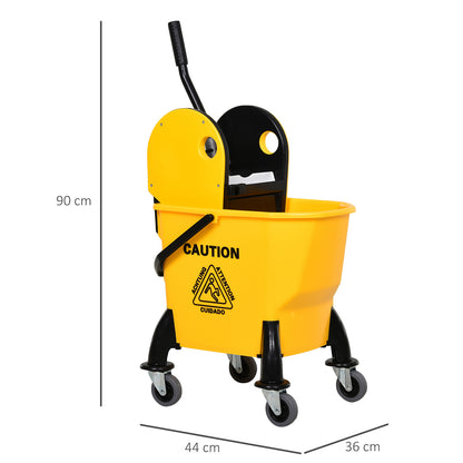 HOMCOM Reinigungswagen Fahreimer Putzeimer Wischwagen mit Auswringvorrichtung 26 Liter, Gelb, 44 x 36 x 90 cm
