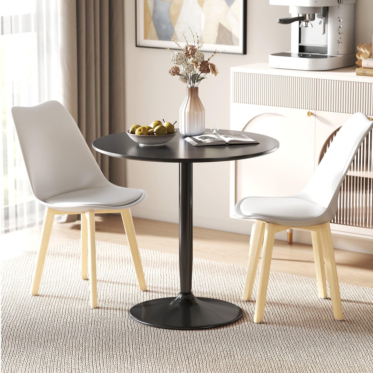 HOMCOM Esstisch für 2 Personen, runde Tischplatte Ø80 cm, MDF und Stahl, rutschfest, Schwarz, 75H cm