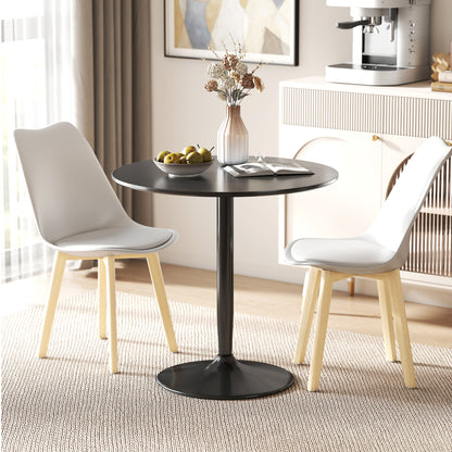 HOMCOM Esstisch für 2 Personen, runde Tischplatte Ø80 cm, MDF und Stahl, rutschfest, Schwarz, 75H cm