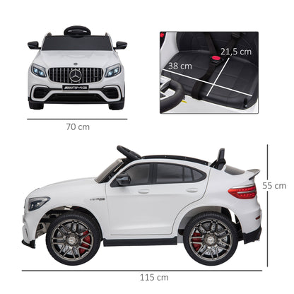 HOMCOM Kinderfahrzeug 12V Mercedes-Benz AMG GLC63S COUPE lizenzierter Elektroauto mit Fernbedienung Sicherheitsgurt 2 x 35W Motoren MP337-60 Monate Weiß 115 x 70 x 55 cm
