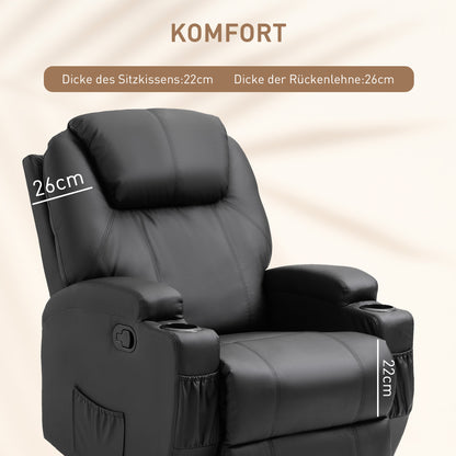 HOMCOM Massagesessel Elektrisk Relaxsessel Fernsehsessel Massagefunktion 5 Massage-Modi Liegefunktion Kunstleder Holz Metall Schaumstoff Schwarz 84 x 92 x 109 cm