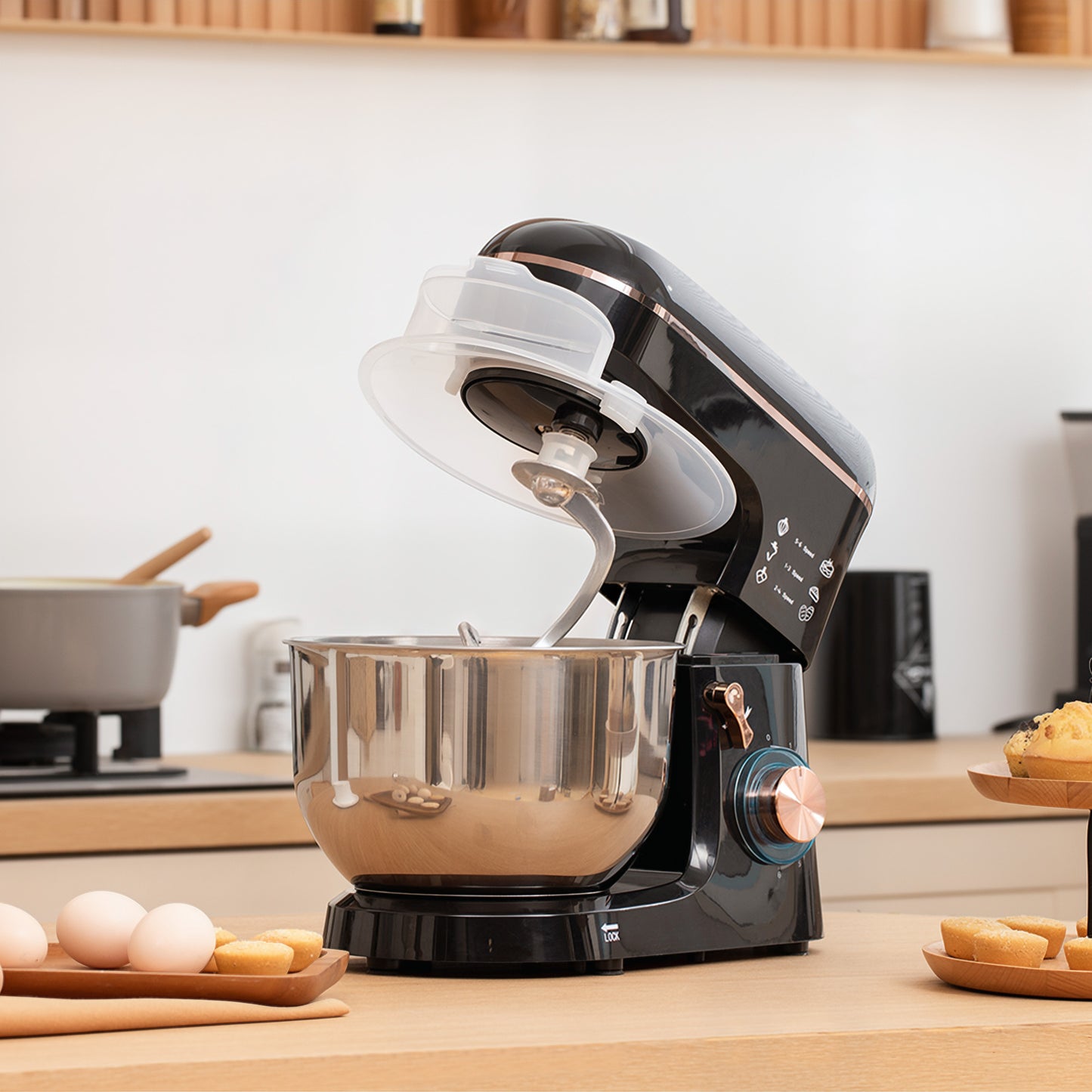 HOMCOM Standmixer, Küchenmaschine, Rührgerät, 6 Stufen, 5,5L Edelstahlschüssel, Schwarz