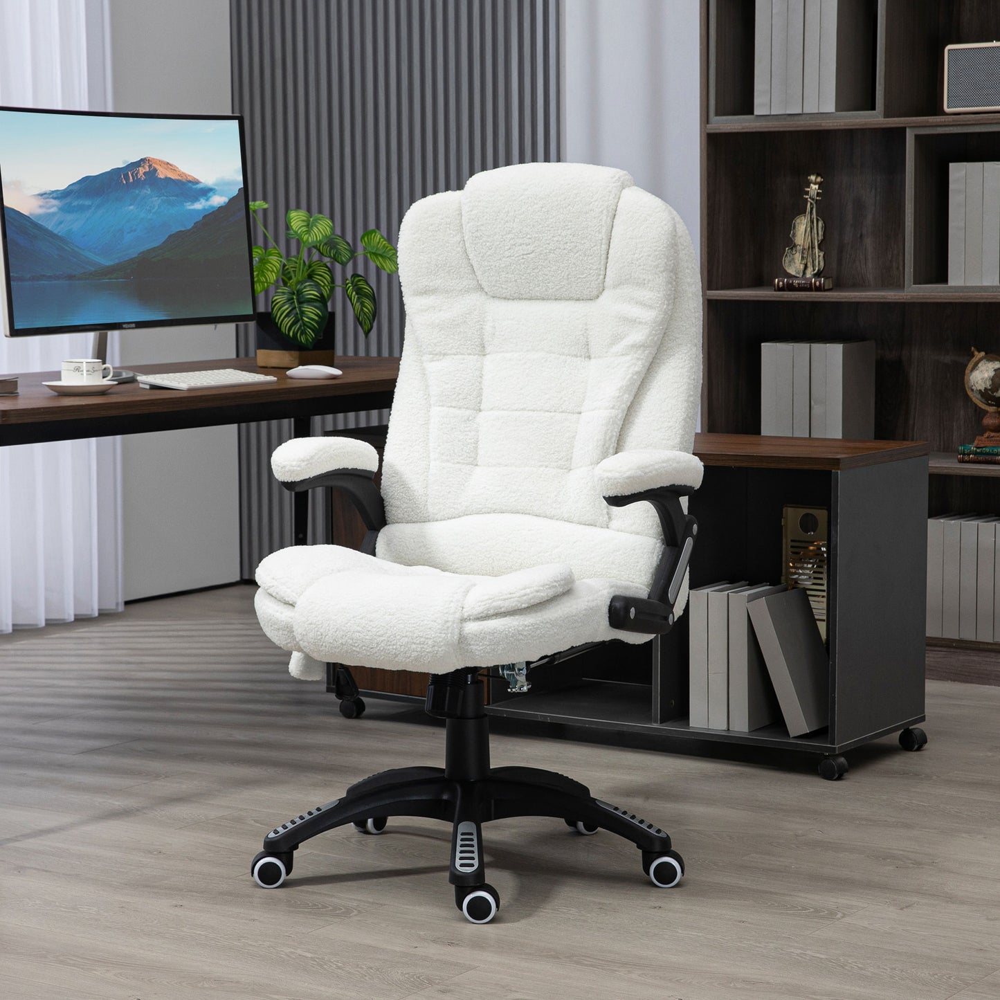 Vinsetto Bürosessel Massagefunktion Massagebürostuhl, Massagefunktion, höhenverstellbar, 67 x 74 x 107-116 cm, Weiß