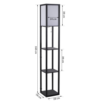 HOMCOM Stehlampe mit Regalen, Stehleuchte, Holz, 26 x 26 x 160 cm, für Wohn-/Schlafzimmer (Ohne Glühbirne)