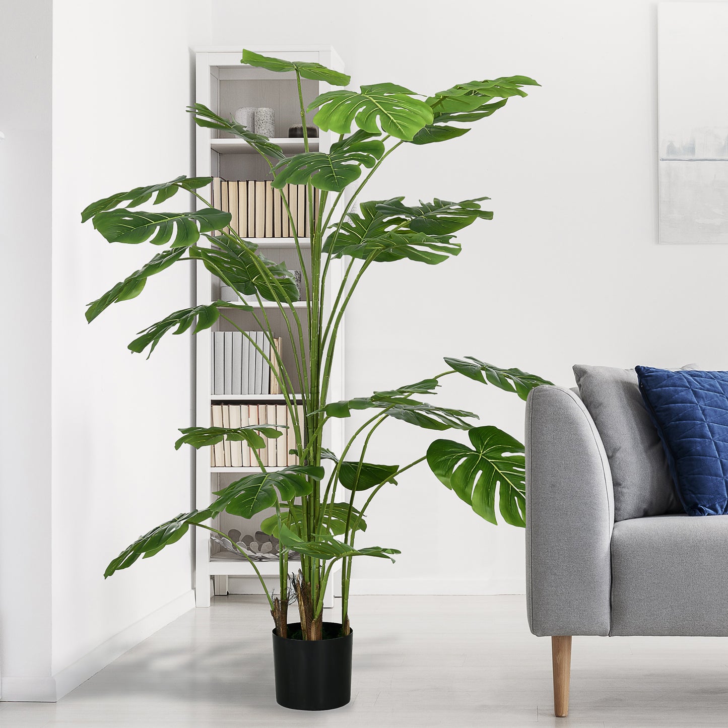 HOMCOM 180 cm Kunstpflanze, mit Übertopf, Kunstmoos, Zimmerpflanze für Wohnzimmer, realistischer Look, Grün