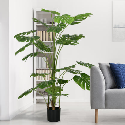 HOMCOM 180 cm Kunstpflanze, mit Übertopf, Kunstmoos, Zimmerpflanze für Wohnzimmer, realistischer Look, Grün