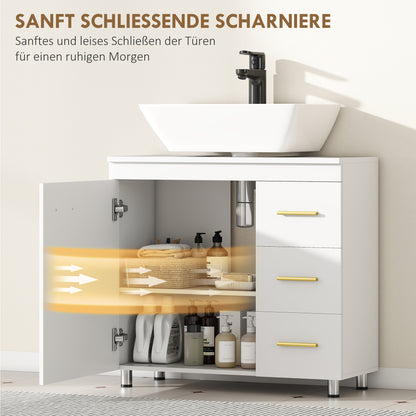 HOMCOM Badezimmer-Unterschrank، تصميم 3-stufiges، MDF، Spanplatte، Weiß