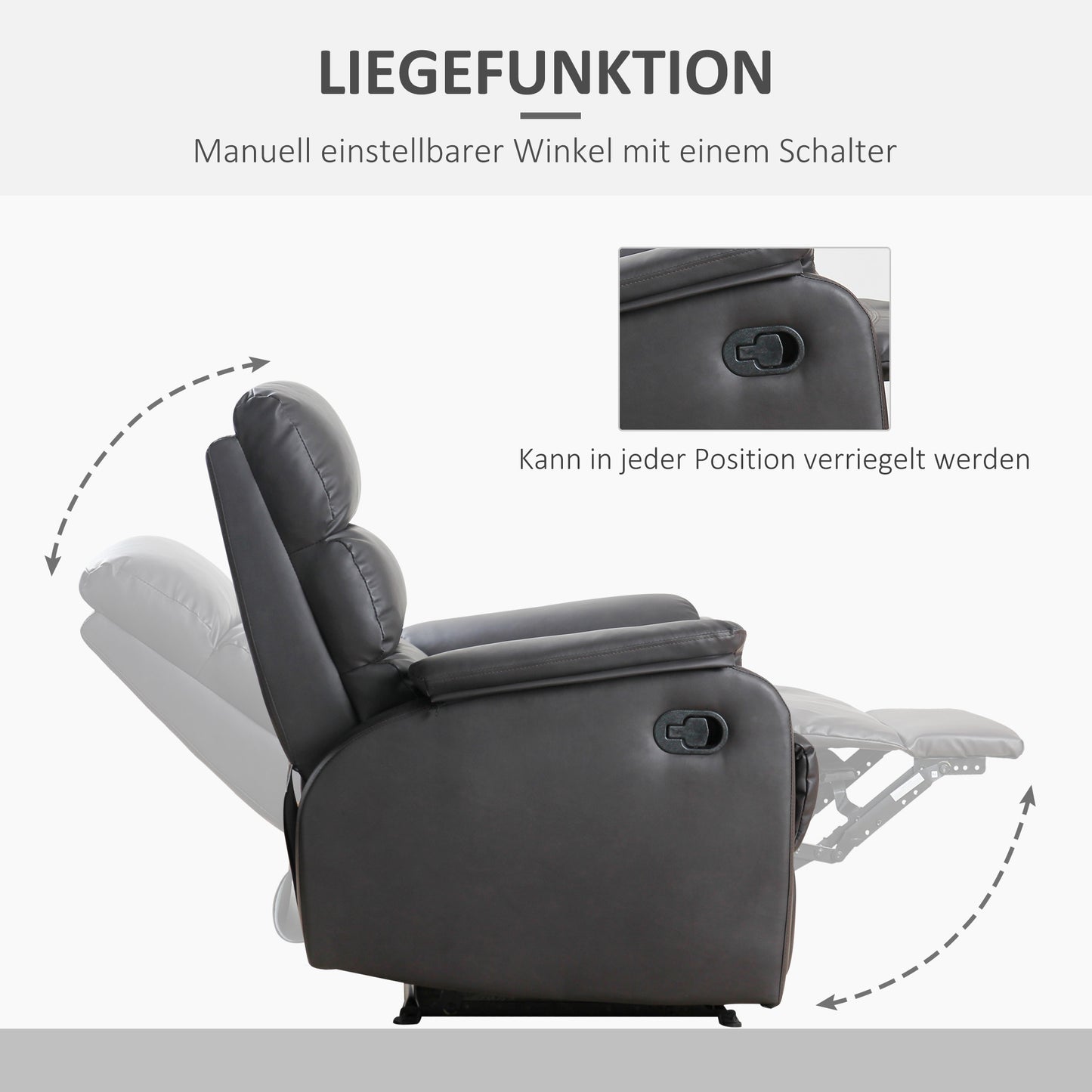 HOMCOM Relaxsessel Fernsehsessel Couch-Sessel Liegesessel Winkelschreibtisch mit CPU-Ständer verstellbar ergonomisch Kunstleder Stahl Braun 75 x 92 x 99 cm