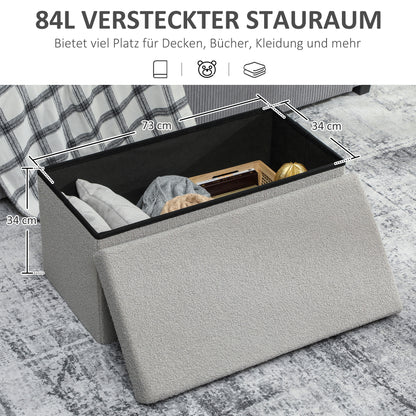 HOMCOM Aufbewahrungshocker, Polsterbank mit Stauraum und Deckel für Wohnzimmer, Schlafzimmer, Flur, Hellgrau