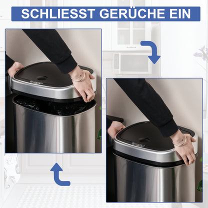 HOMCOM Mülleimer mit Sensor 48L Automatik Abfalleimer mit Bewegungssensor, Wasserdichter Abfallbehälter aus Edelstahl für Küche, Büro, Schlafzimmer Silber