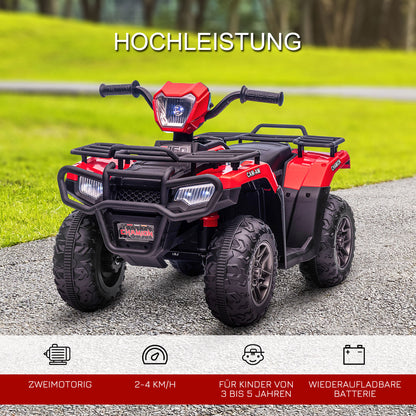 HOMCOM Kinder-Elektroquad, max. 4 km/h, ab 3 Jahren, LED-Scheinwerfer, Musikanschluss, schwarz+rot 88 x 45 x 50 cm
