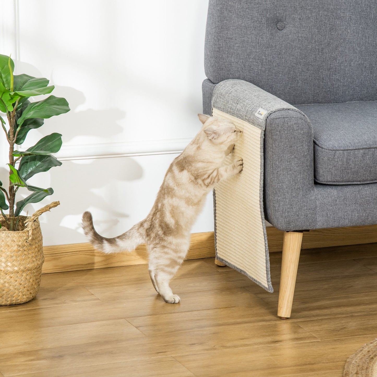 PawHut 2er Kratzmatte Kratzschutz Sofa Sisal Kratzteppich für Katze Sessel Couch Katzenkratzmatte Grau 130 x 45 x 0,3 cm