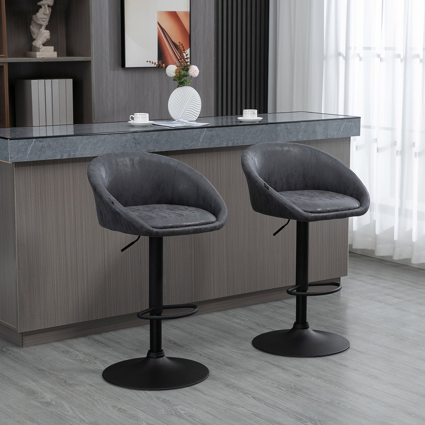 HOMCOM 2er-Set Barhocker, höhenverstellbar, 360-Grad-Schwenk-Design, 57 cm x 50 cm x 84-104cm, Grau