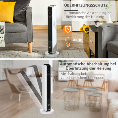 HOMCOM Heizgerät Heizlüfter 2200W Elektroheizer Keramik Heizturm mit Fernbedienung 8-Stunden-Timer Oszillation Heizer Heizung ABS PA Weiß+Schwarz 21 x 21 x 73 cm