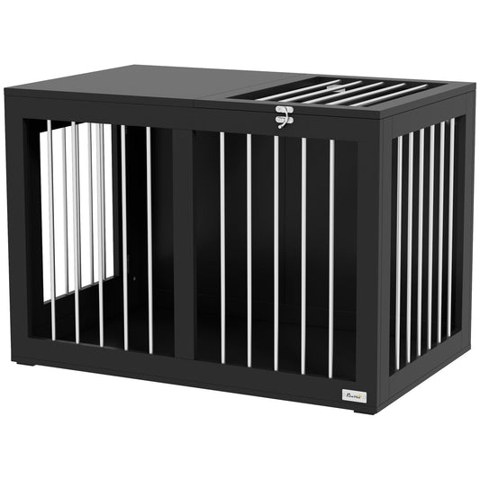 PawHut Hundekäfig Hundebox Hundetransportbox, 2 Türen, verriegelbar, Stahlgitter, 80 cm x 50 cm x 56,5 cm, Schwarz