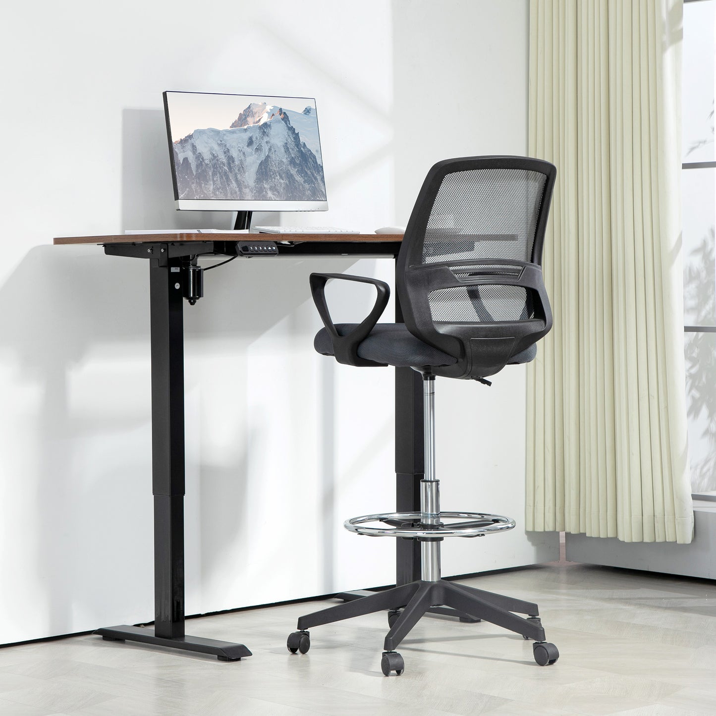 Vinsetto Bürostuhl Ergonomischer Schreibtischstuhl mit Armlehnen und Verstellbarer Fußring Netzbespannung Grau