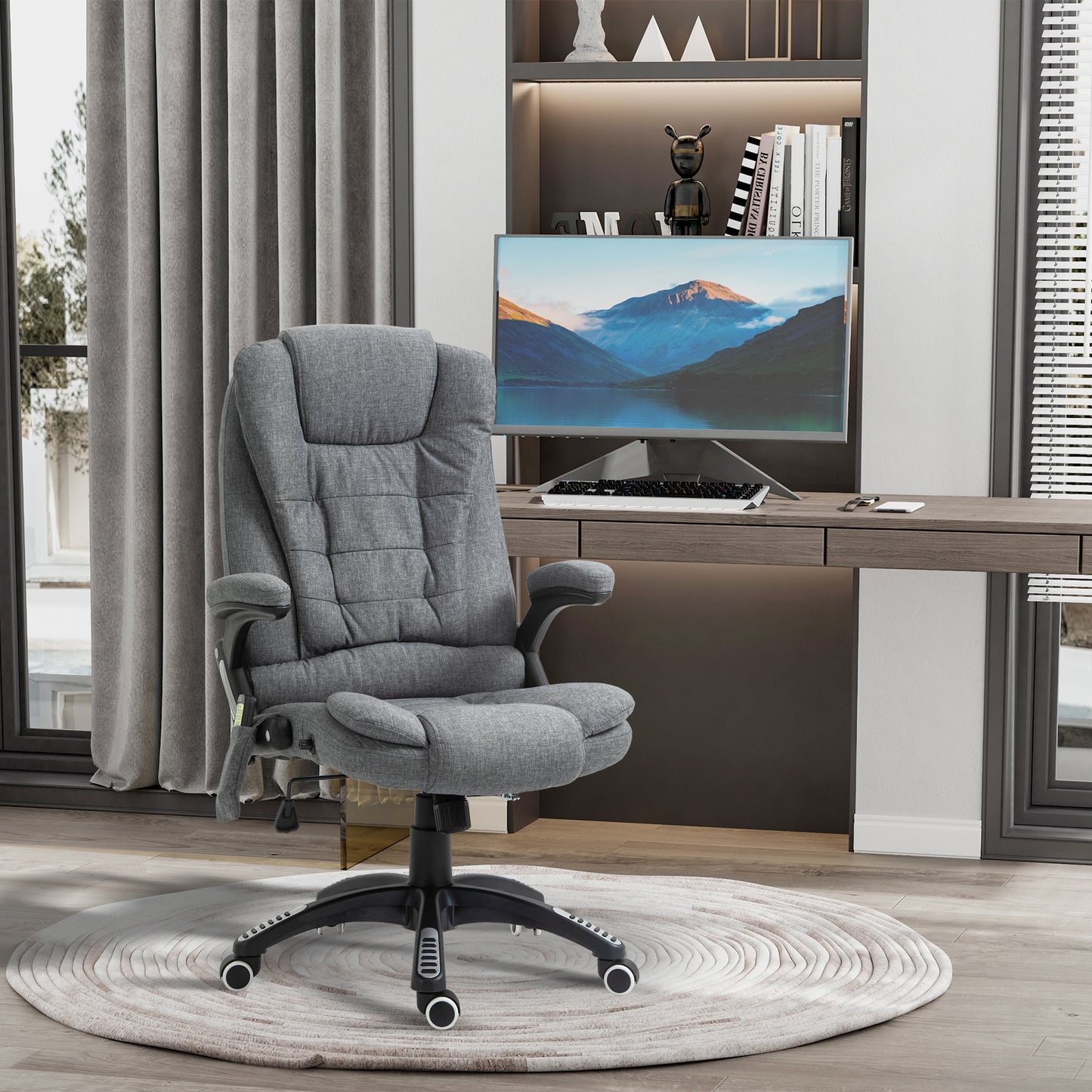 Vinsetto Bürostuhl Massagesessel mit Wärmefunktion, Ergonomischer Chefsessel, Höhenverstellbarer Drehstuhl, Gamingstuhl mit Massage, Dunkelgrau, 68 x 72 x 110–120 cm