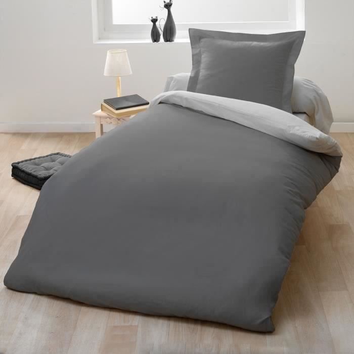 Duvet cover set for 1 person - 140x200 cm - 100% Cotton - Two-tone light and dark gray