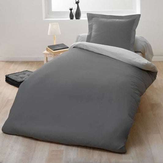 Duvet cover set for 1 person - 140x200 cm - 100% Cotton - Two-tone light and dark gray