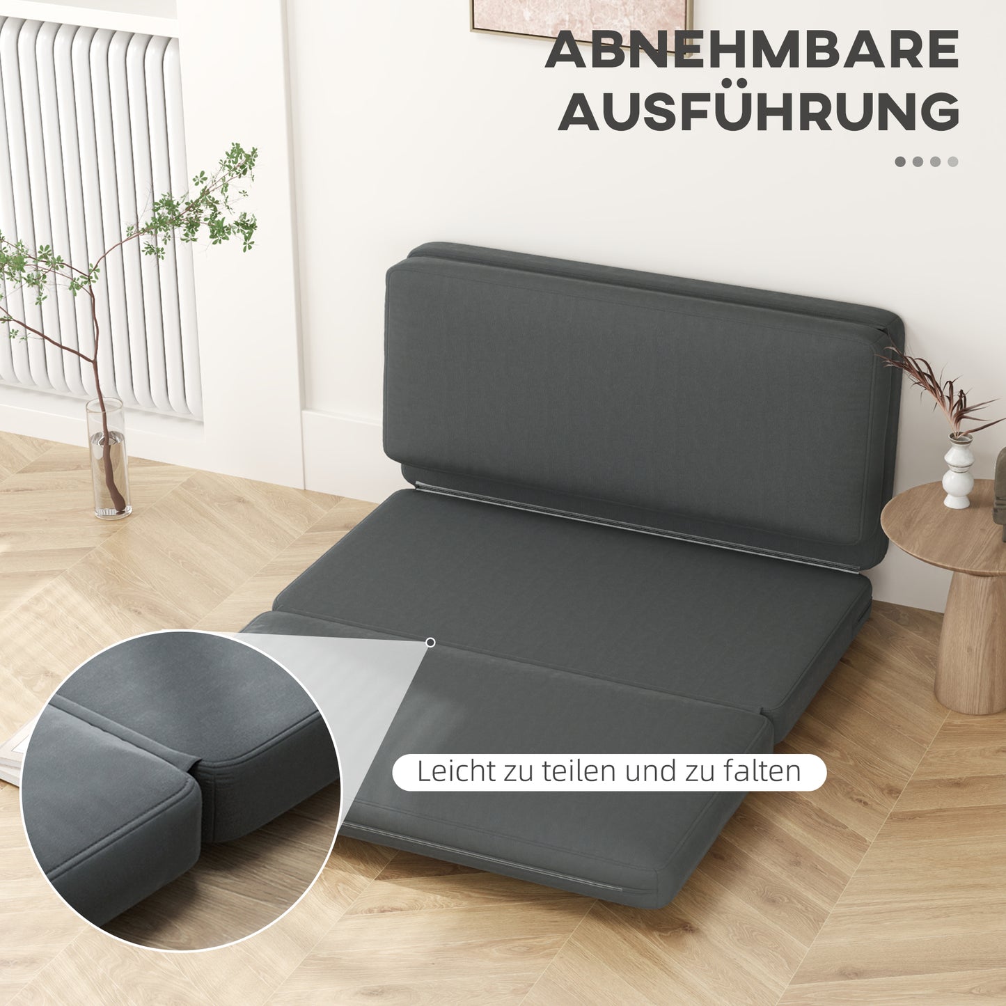 HOMCOM 3-in-1 faltbarer Relaxsessel, Gästematratze, teilbar, 138 cm breit, Dunkelgrau