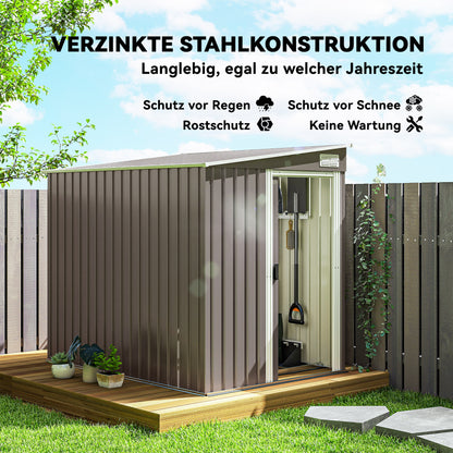 Outsunny Metall Gerätehaus 2,81m² 154x206,5x181 cm Geräteschuppen mit Pultdach Fundament