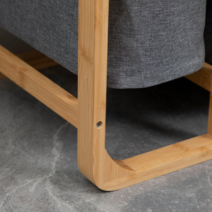 HOMCOM Wäschekorb aus Bambus , 3 abnehmbare Körbe 50 cm x 32 cm x 69,7 cm Natur Grau